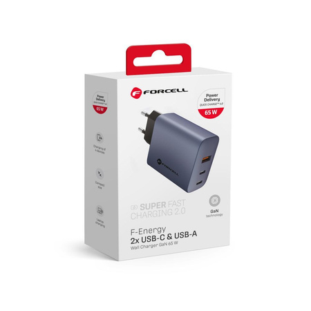 Forcell F-Energy Ładowarka Sieciowa GaN - 65W z portami: 2x USB C i USB A z ładowaniem PD i QC 4.0