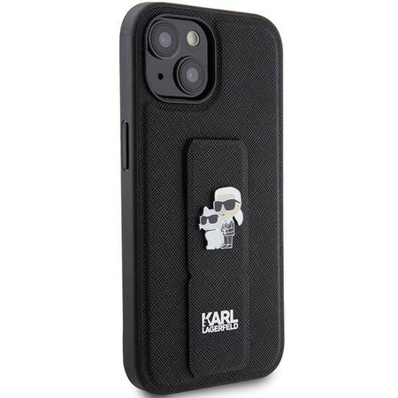 Etui Karl Lagerfeld Gripstand Saffiano Karl&Choupette Pins na iPhone 15 - czarne