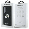 Original Handyhülle SAMSUNG GALAXY S24 FE Karl Lagerfeld Hardcase Monogram Karl&Choupette Head Pin (KLHCS24FEPGKLKCPK) schwarz