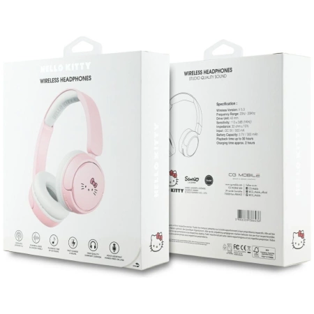 Hello Kitty Face Logo Bluetooth On-Ear Headphones - Pink