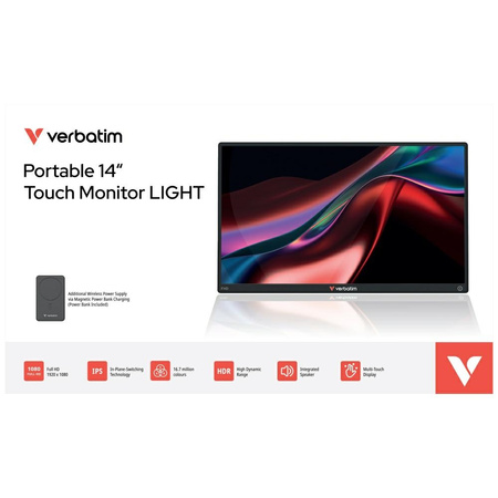 Monitor przenośny dotykowy Verbatim      LIGHT 14" FHD z powerbankiem 5000mAh czarny 32088