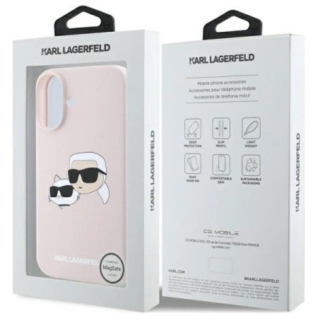 Etui Karl Lagerfeld Silicone nauble Heads Print MagSafe na iPhone 16 - różowe