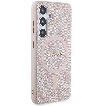 Guess 4G Collection Leder Metall Logo MagSafe Hülle für Samsung Galaxy S24 – Pink
