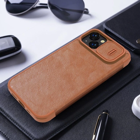 Nillkin Qin Leder Pro Hülle iPhone 14 Plus Kamera Cover Holster Cover Flip Case Schwarz