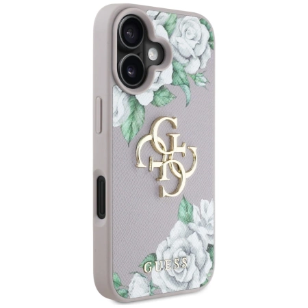 Etui Guess Grained Roses Big 4G logo na iPhone 16 - fioletowe