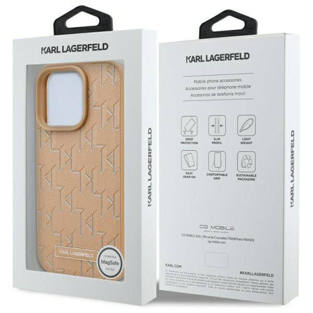Karl Lagerfeld nakładka do iPhone 16 Pro 6,3&quot; KLHMP16LPKHPORPE beżowa Hardcase Leather Monogram Metal Logo MagSafe