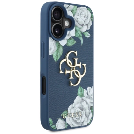 Guess Grained Roses Big 4G Logo Hülle für iPhone 16 - Blau