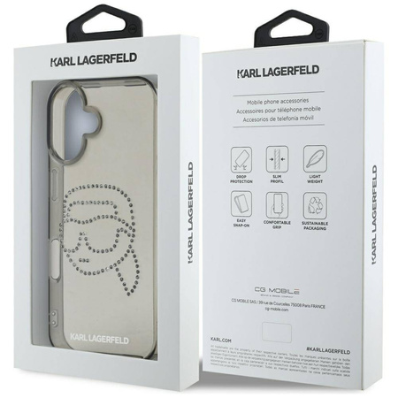 Original Case IPHONE 16 Karl Lagerfeld Hardcase IML Rhinestones Karl Head black