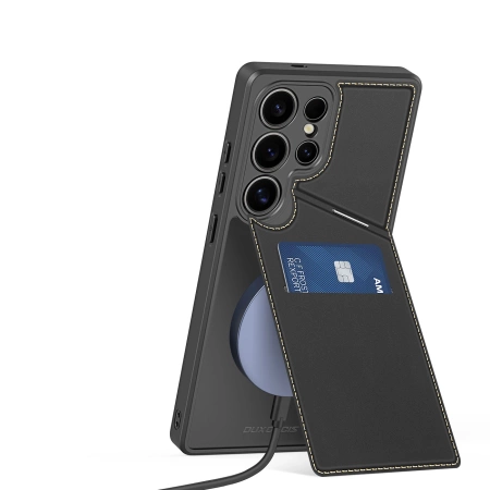 Dux Ducis Rafi II Hülle für Samsung Galaxy S25 Ultra mit Ständer und Geldbörse – Schwarz