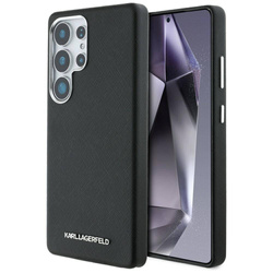 Original Handyhülle SAMSUNG GALAXY S25 ULTRA Karl Lagerfeld Saffiano Full Wrapped Elongated Metal Logo MagSafe schwarz