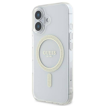 Original Case IPHONE 16 Guess Hardcase IML Glitter Circle MagSafe (GUHMP16SHFGERET) transparent