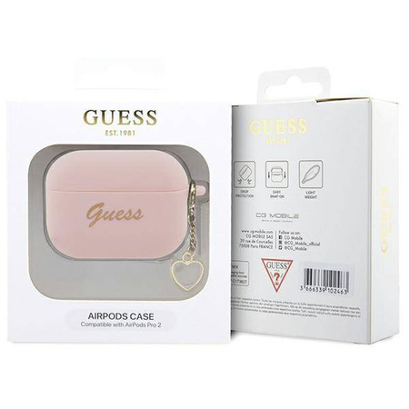 Guess GUAP2LSCHSP AirPods Pro 2 Cover Pink/Pink Silikon Charm Heart Collection