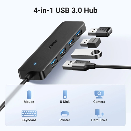 Ugreen CM219 HUB with 4 USB-A 3.0 ports and USB-A 3.0 cable - black
