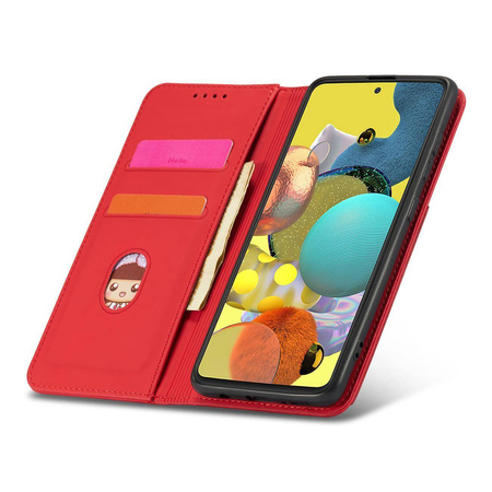 Magnet Card Case etui do Samsung Galaxy A52 5G pokrowiec portfel na karty kartę podstawka czerwony