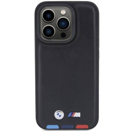 BMW BMHCP15L22PTDK iPhone 15 Pro 6,1&quot; schwarz/schwarzer Lederstempel Tricolor