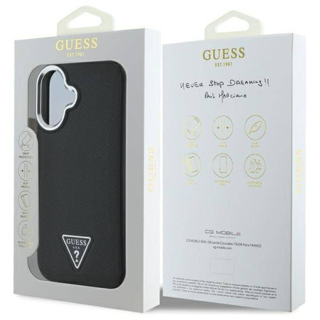 Original Handyhülle IPHONE 16 PLUS Guess Hardcase Grained Triangle MagSafe (GUHMP16MPGTSPSK) schwarz