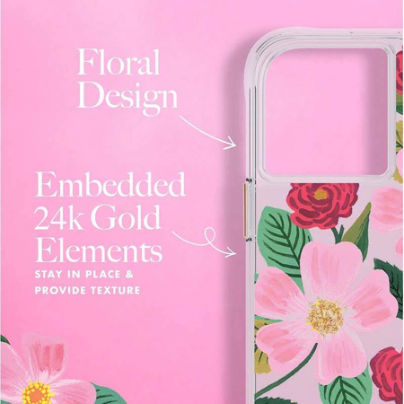 Rifle Paper Clear - Etui iPhone 14 Pro Max zdobione złotem (Rose Garden)