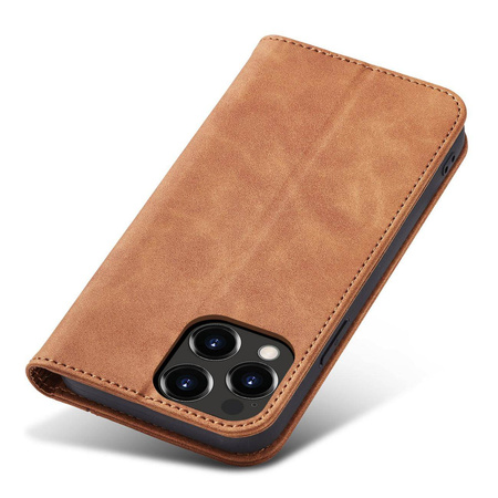 Magnet Fancy Case etui do iPhone 13 Pro Max pokrowiec portfel na karty kartę podstawka brązowy
