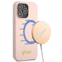 Guess GUHMP13LLSLMGLP iPhone 13 Pro / 13 6.1 "Hellrosa / Hellrosa Hardcase Silikonschrift Gold Logo Magsafe