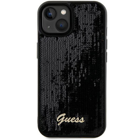Guess Sequin Script Metal case for iPhone 15 - black