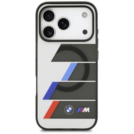 Etui BMW M IML Metal Buttons Tricolor Lines MagSafe na iPhone 17 Pro - szare