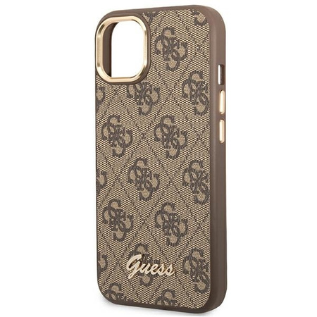 Original Case IPHONE 14 Guess Hard Case 4G Vintage Gold Logo (GUHCP14SHG4SHW) brown