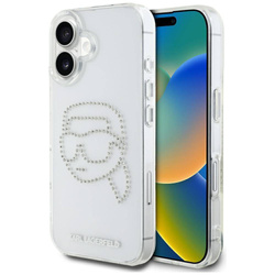 Original Case IPHONE 16 Karl Lagerfeld Hardcase IML Rhinestones Karl Head transparent