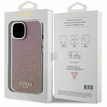 Etui Guess IML Faceted Mirror Disco Iridescent do iPhone 15 - różowe