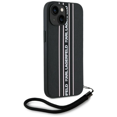 Karl Lagerfeld Saffiano Athleisure Stripes Cord iPhone 15 Hülle - Rosa