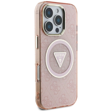 Guess IML Metal Glitter 4G Circle Triangle MagSafe Case für iPhone 16 Pro Max - Rosa
