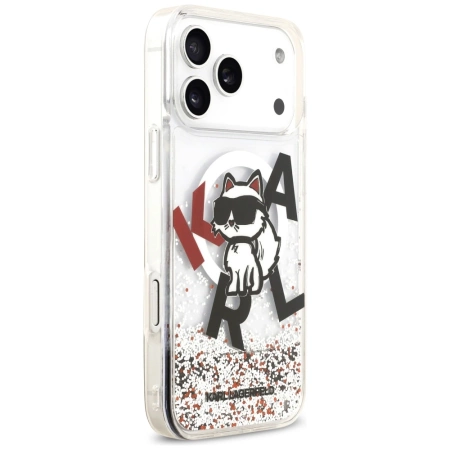 Karl Lagerfeld Liquid Glitter Choupette Logo MagSafe Case für iPhone 17 Pro Max – Transparent