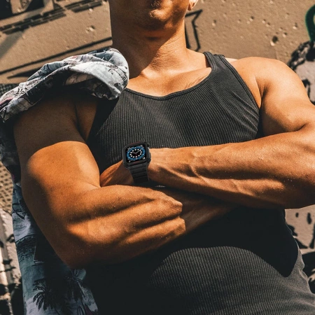 Pasek z etui ochronnym Protect Strap Band do Apple Watch 38 / 40 / 41 mm opaska obudowa pancerna - przeroczysty, różowe złoto