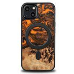 Wood and Resin Case for iPhone 13 MagSafe Bewood Unique Orange - Orange and Black