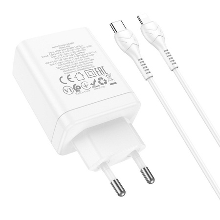 HOCO ładowarka sieciowa 2 x Typ C + USB A + kabel Typ C do Lightning QC PD 35W N33 biała