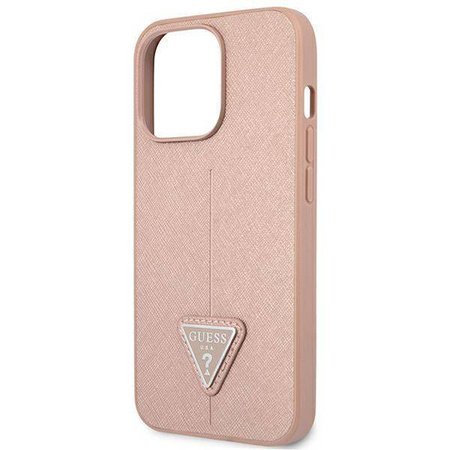 Original Handyhülle IPHONE 14 PRO Guess Hardcase Saffianotriangle Logo (GUHCP14LPSATLP) rosa