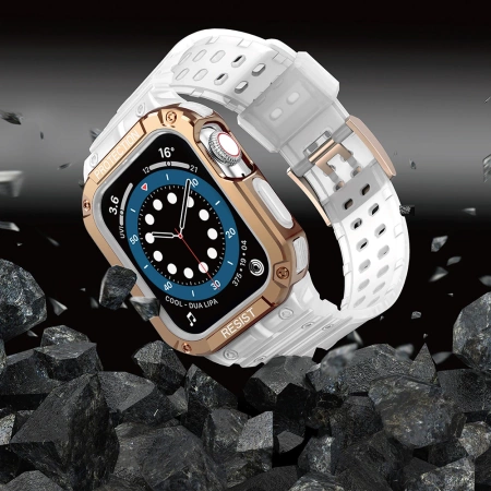 Pasek z etui ochronnym Protect Strap Band do Apple Watch 38 / 40 / 41 mm opaska obudowa pancerna - przeroczysty, różowe złoto