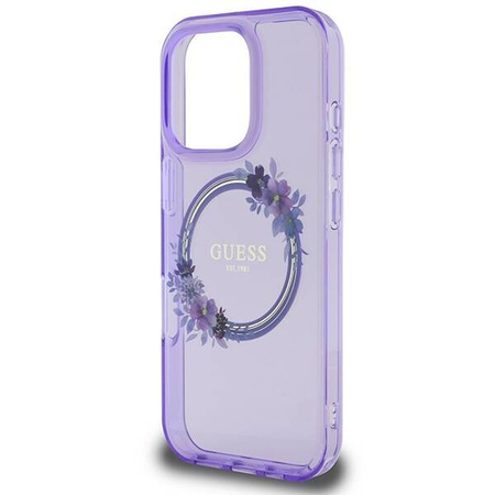 Original Handyhülle IPHONE 16 PRO Guess Hardcase IML Flowers Wreath MagSafe (GUHMP16LHFWFCU) lila