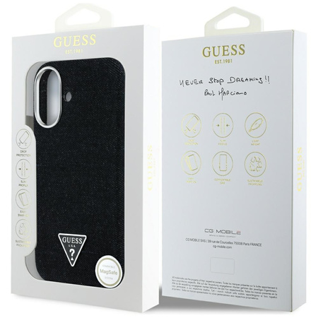Original Case IPHONE 16 Guess Denim Triangle Logo MagSafe black