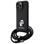 Original Case IPHONE 14 PRO MAX Karl Lagerfeld Hardcase Crossbody Saffiano Metal Pin Karl & Choupette (KLHCP14XSAKCPSK) black