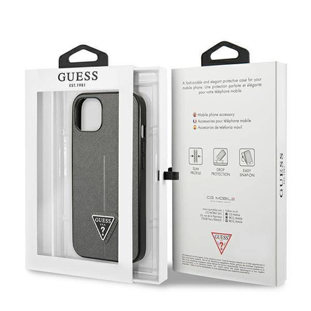 Original Case IPHONE 14 PLUS Guess Hardcase Saffianotriangle Logo (GUHCP14MPSATLG) silver