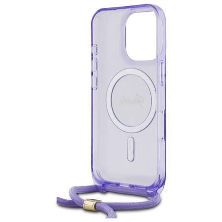 Original Case IPHONE 16 PRO Guess Hardcase Crossbody Cord Script MagSafe (GUHMP16LHCTSGNSU) purple