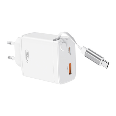 XO ładowarka sieciowa CE31 1x USB 1x USB-C 30W biała z kablem USB-C zwijanym