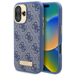 Original Handyhülle IPHONE 16 Guess Hardcase 4G Logo Plate MagSafe (GUHMP16SU4GPRB) blau
