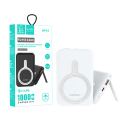 POWER BANK DENMEN BATERIA AWARYJNA 10000mAh +15W BIAŁA MAGSAFE DP18 USB + TYP-C