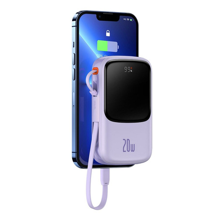 Baseus Qpow power bank 10000mAh wbudowany kabel Lightning 20W Quick Charge SCP AFC FCP fioletowy (PPQD020005)