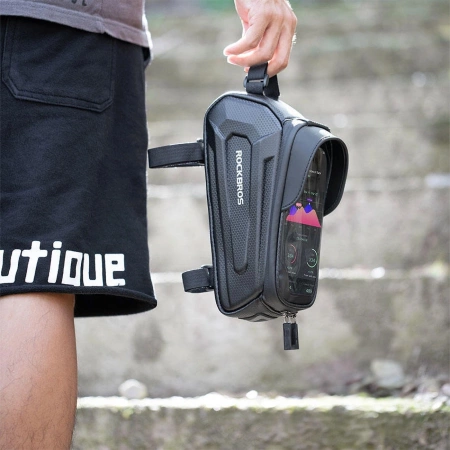 Rockbros B68 Fahrradtasche für gepanzerten Rahmen mit Handytasche und Abdeckung 1,7 l – Schwarz