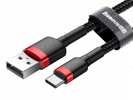 Nylonowy kabel przewód USB TYP C 3A 0.5M Szybkie Ładowanie Quick Charge 3.0 czerwono-czarny Baseus CATKLF-A91