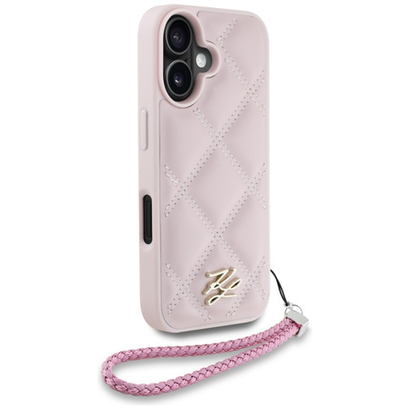 Original Case IPHONE 16 Karl Lagerfeld Quilted Initial Logo & Chain Strap pink