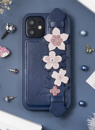 Kingxbar Sweet Series żelowe etui ozdobione oryginalnymi Kryształami Swarovskiego z podstawką iPhone 12 mini niebieski