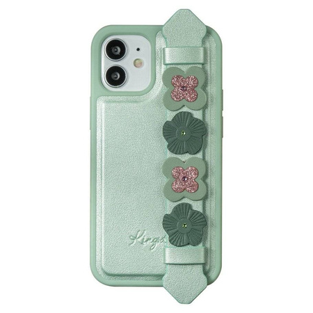 Kingxbar Sweet Series żelowe etui ozdobione oryginalnymi Kryształami Swarovskiego z podstawką iPhone 12 Pro / iPhone 12 zielony